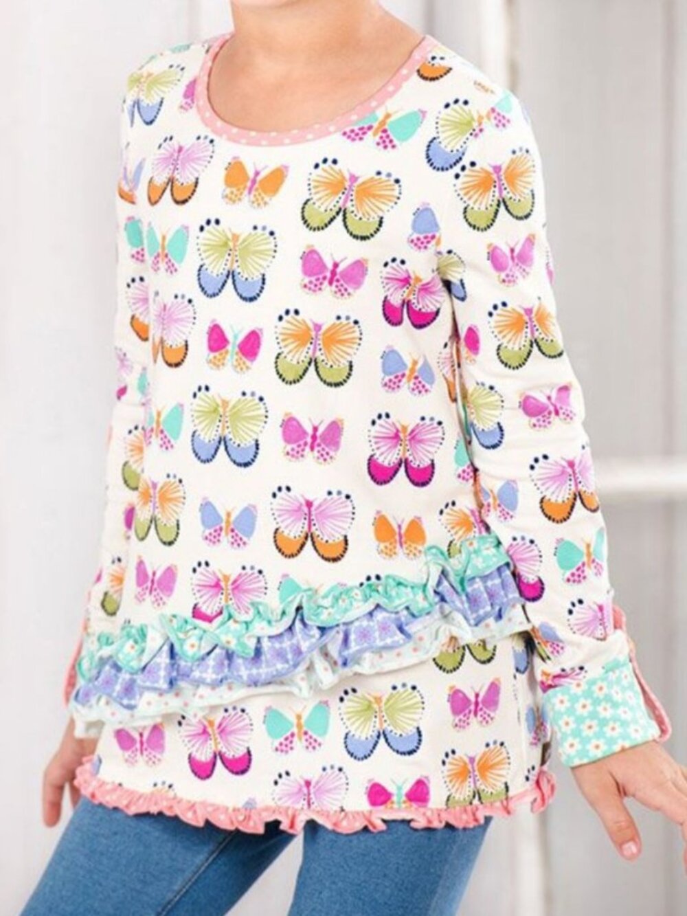 Matilda Jane | NWOT Butterfly Kisses French Terry Ruffle Tunic Long Sleeve Shirt